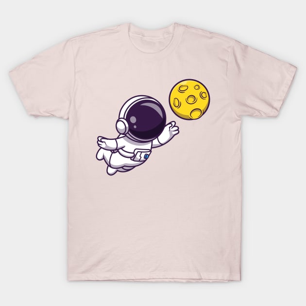 Astronaut Floating with Moon Cartoon T-Shirt by Catalyst Labs